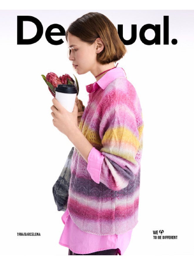 DESIGUAL 25 Fall/Winter New Wool Blend Cable Knit Stripe Print Women'S Sweater - Image 1