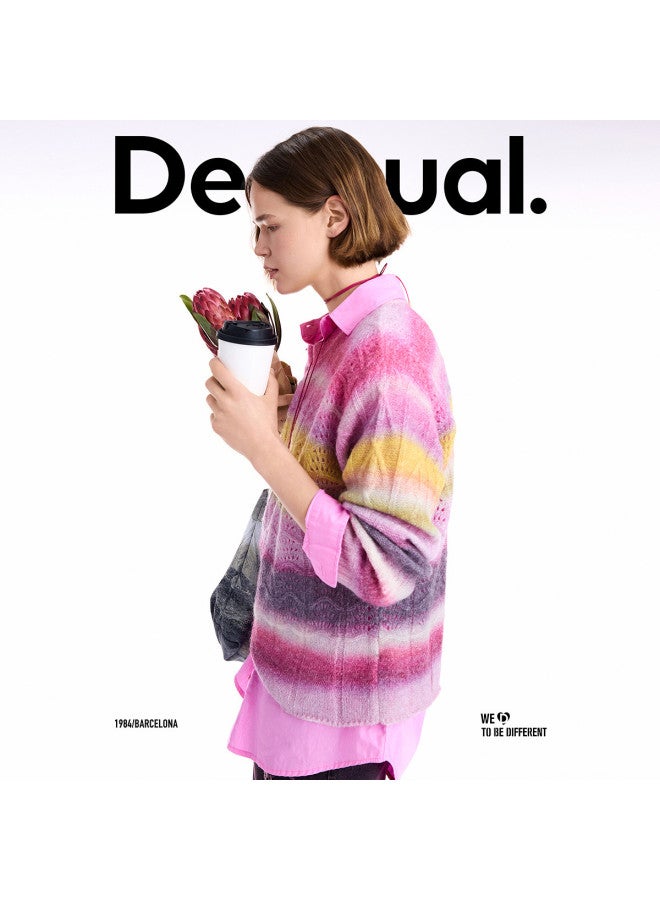 DESIGUAL 25 Fall/Winter New Wool Blend Cable Knit Stripe Print Women'S Sweater - Image 2