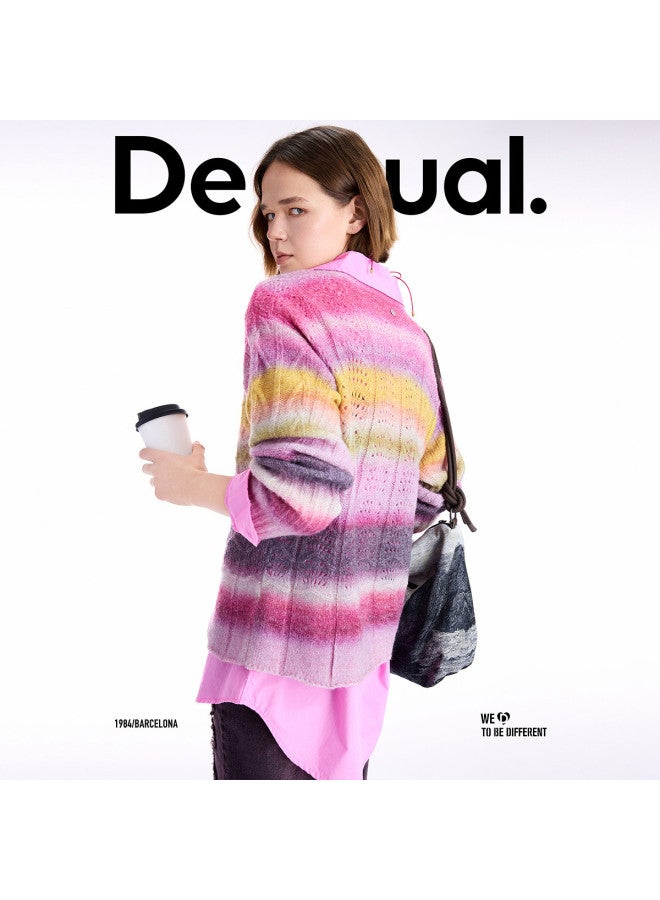 DESIGUAL 25 Fall/Winter New Wool Blend Cable Knit Stripe Print Women'S Sweater - Image 5