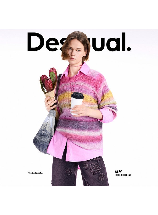 DESIGUAL 25 Fall/Winter New Wool Blend Cable Knit Stripe Print Women'S Sweater - Image 4