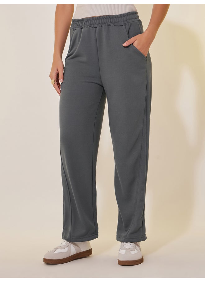 Take Two Take Two Grey Solid Loose Wide Leg Pant  - Image 2