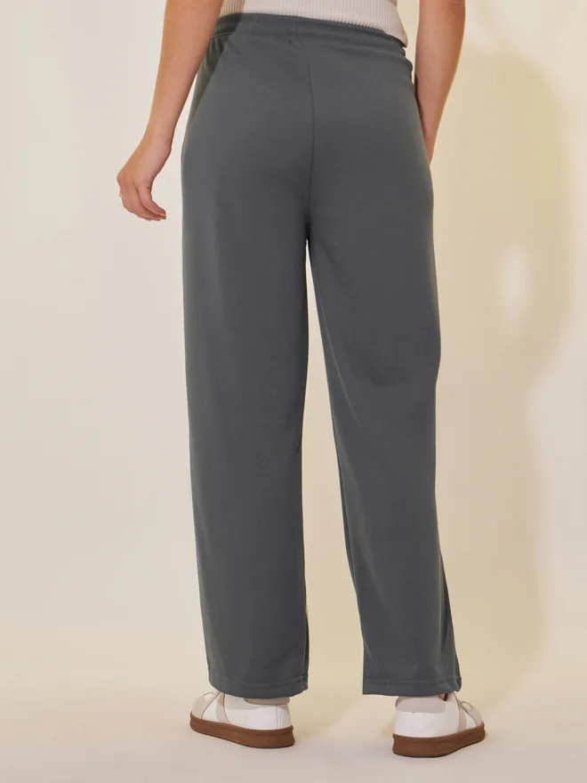 Take Two Take Two Grey Solid Loose Wide Leg Pant