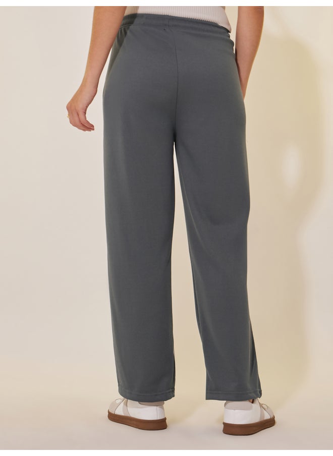 Take Two Take Two Grey Solid Loose Wide Leg Pant  - Image 4