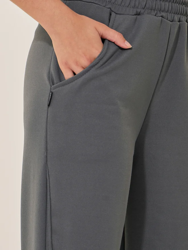 Take Two Take Two Grey Solid Loose Wide Leg Pant