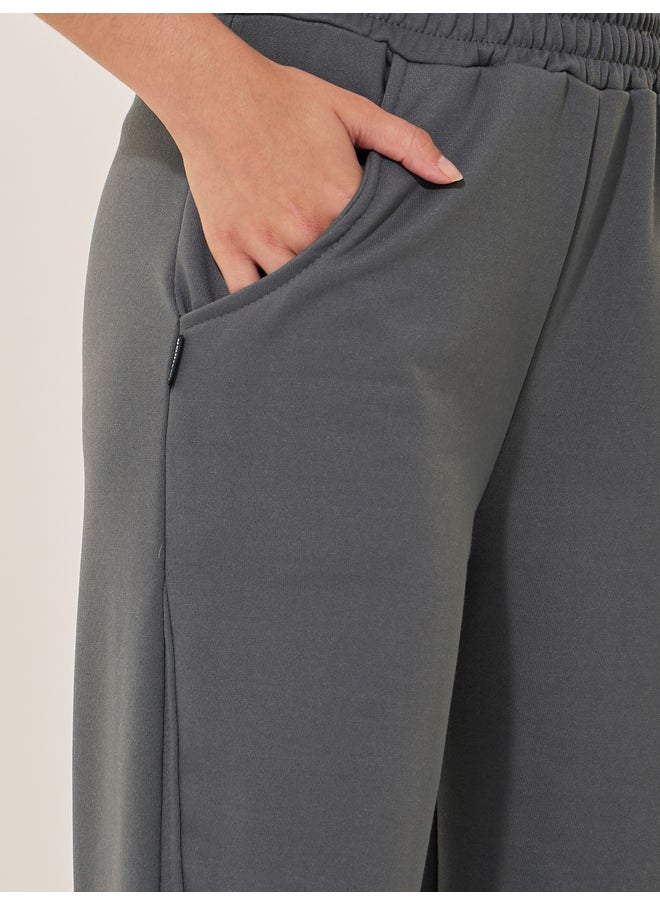 Take Two Take Two Grey Solid Loose Wide Leg Pant  - Image 3