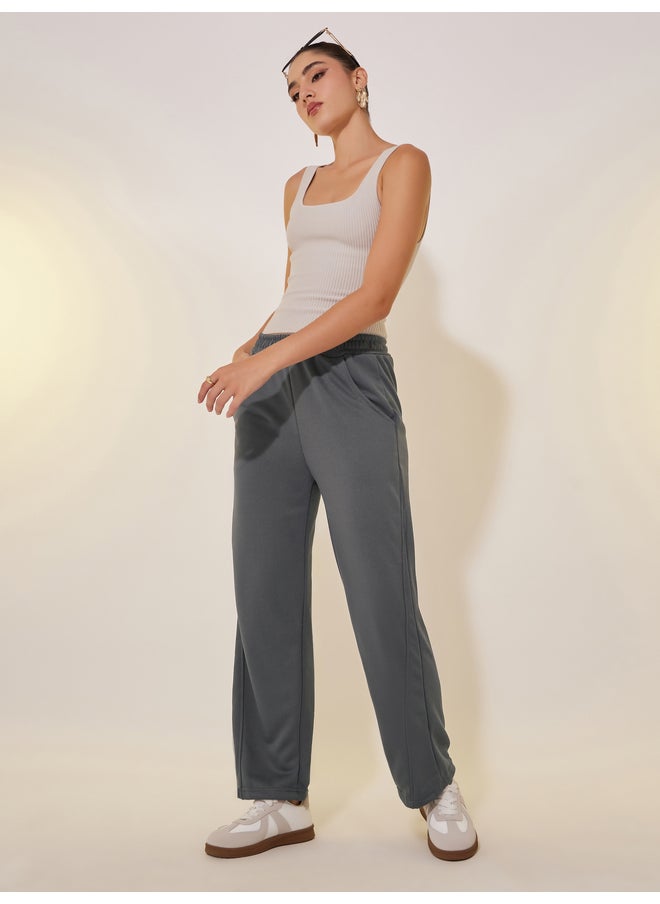 Take Two Take Two Grey Solid Loose Wide Leg Pant  - Image 1