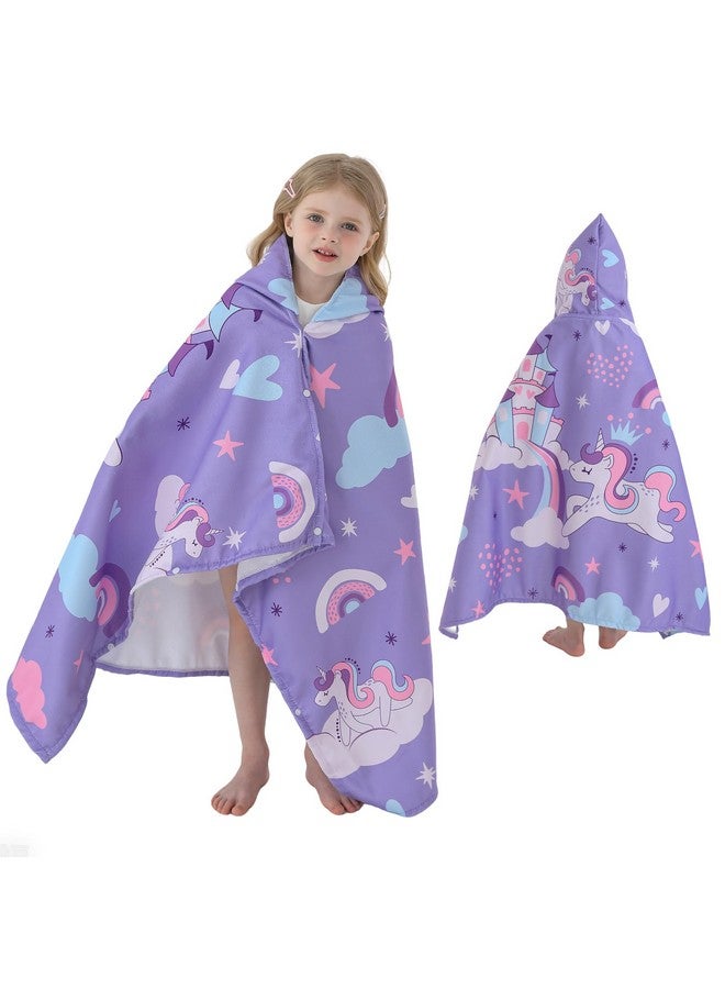 softan منشفة استحمام للأطفال بغطاء رأس، فائقة النعومة وامتصاص، منشفة شاطئ | منشفة مسبح للأطفال من عمر 0-8 سنوات، مستلزمات الأطفال للمواليد الجدد من الأولاد والبنات | 30X50 بوصة | وحيد القرن الأرجواني - Image 1