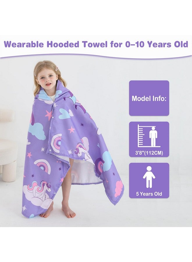 softan منشفة استحمام للأطفال بغطاء رأس، فائقة النعومة وامتصاص، منشفة شاطئ | منشفة مسبح للأطفال من عمر 0-8 سنوات، مستلزمات الأطفال للمواليد الجدد من الأولاد والبنات | 30X50 بوصة | وحيد القرن الأرجواني - Image 3