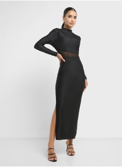 Ginger Draped Bodycon Dress With Mesh Cutout  - Image 1