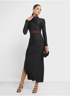 Ginger Draped Bodycon Dress With Mesh Cutout  - Image 4