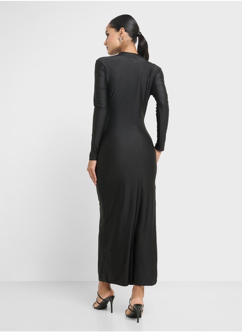 Ginger Draped Bodycon Dress With Mesh Cutout  - Image 2