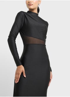 Ginger Draped Bodycon Dress With Mesh Cutout  - Image 3