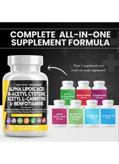 Clean Nutraceuticals Alpha Lipoic Acid 600Mg Nacetyl Cysteine 600Mg Acetyl Lcarnitine 500Mg Benfotiamine 300Mg Nerve Support Supplement For Women And Men With Vitamin B1 Vitamin B6 & Vitamin B12 Made In Usa 90 Caps  - Image 3