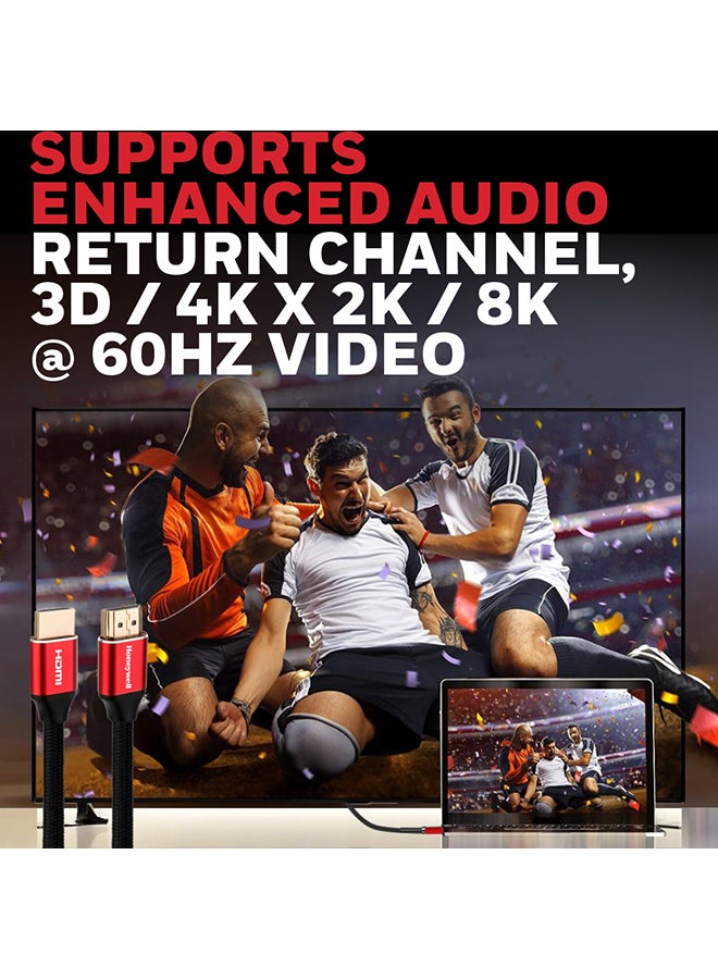 Honeywell Renewed - High-Speed HDMI 2.1 Cable With Ethernet, 3 Mtr Compatible With All HDMI-Enabled Devices - Red - Image 3