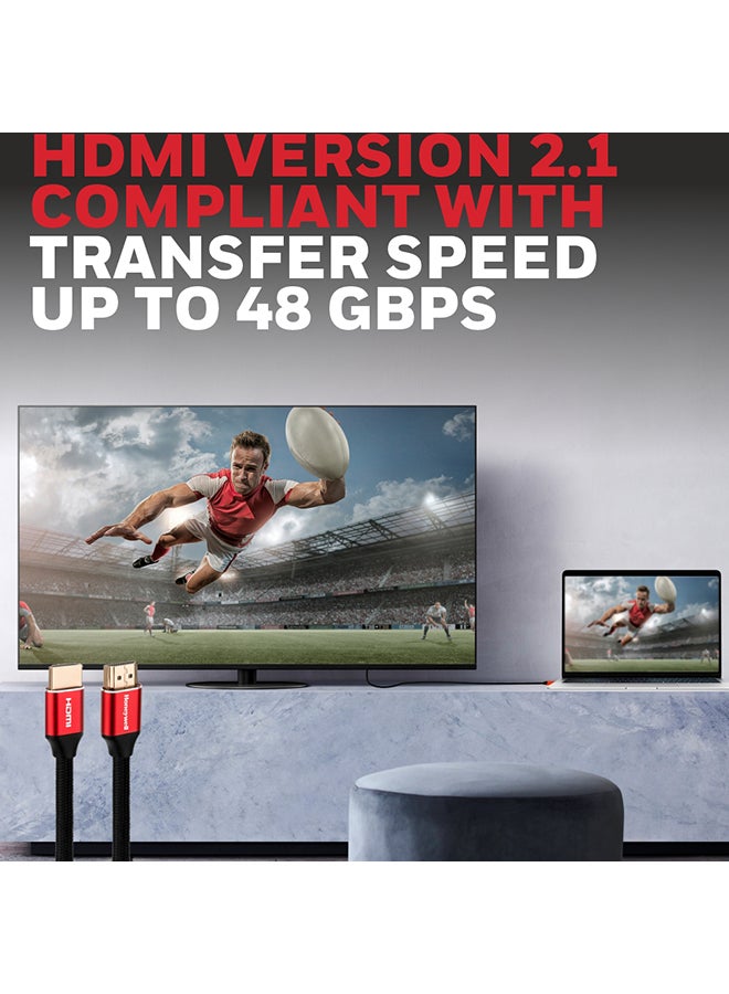 Honeywell Renewed - High-Speed HDMI 2.1 Cable With Ethernet, 3 Mtr Compatible With All HDMI-Enabled Devices - Red - Image 2