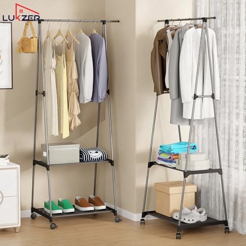 Lukzer A-Shape MGR-010/Grey Garment Rack with 2 Bottom Shelves | Multipurpose Coat Hanger & Clothes Organizer Stand | Space Saving Clothing Display for Bedroom, Entryway, Living Room (160x55x42cm) - Image 5
