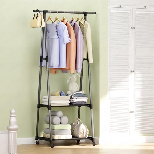 Lukzer A-Shape MGR-010/Grey Garment Rack with 2 Bottom Shelves | Multipurpose Coat Hanger & Clothes Organizer Stand | Space Saving Clothing Display for Bedroom, Entryway, Living Room (160x55x42cm) - Image 1