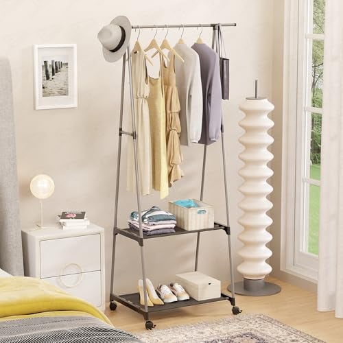 Lukzer A-Shape MGR-010/Grey Garment Rack with 2 Bottom Shelves | Multipurpose Coat Hanger & Clothes Organizer Stand | Space Saving Clothing Display for Bedroom, Entryway, Living Room (160x55x42cm) - Image 3