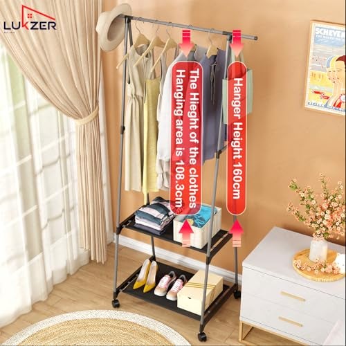 Lukzer A-Shape MGR-010/Grey Garment Rack with 2 Bottom Shelves | Multipurpose Coat Hanger & Clothes Organizer Stand | Space Saving Clothing Display for Bedroom, Entryway, Living Room (160x55x42cm) - Image 4