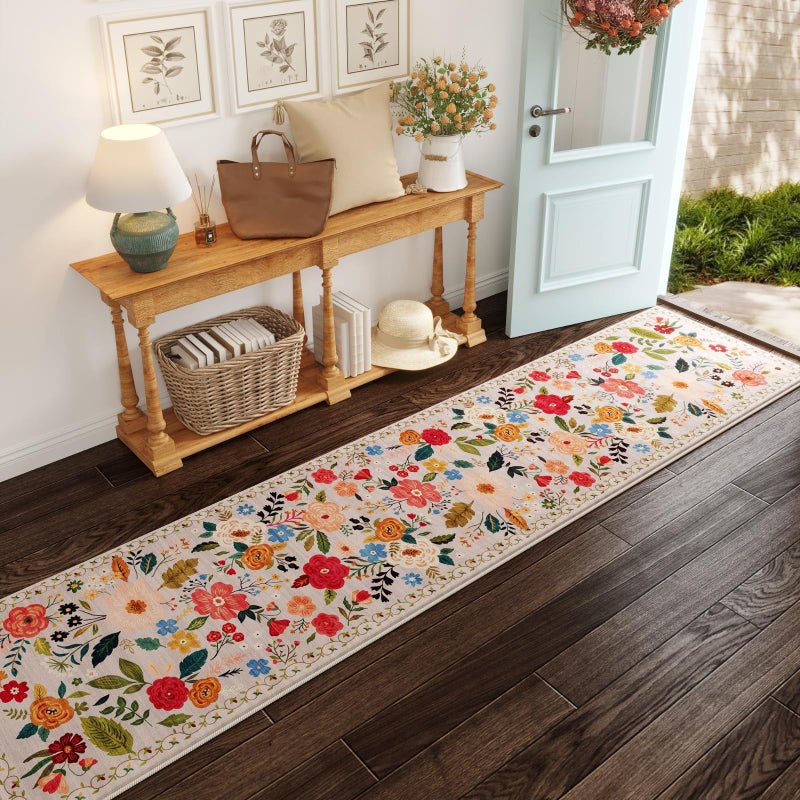 Rugcomf Runners for Hallways Kitchen Runner Rug Non Slip 2'x 10' Long Washable Rugs with Rubber Backing Soft Floral Carpet Runner for Hallways, Kitchen, Laundry, Bedroom, Bathroom(Beige) - Image 3