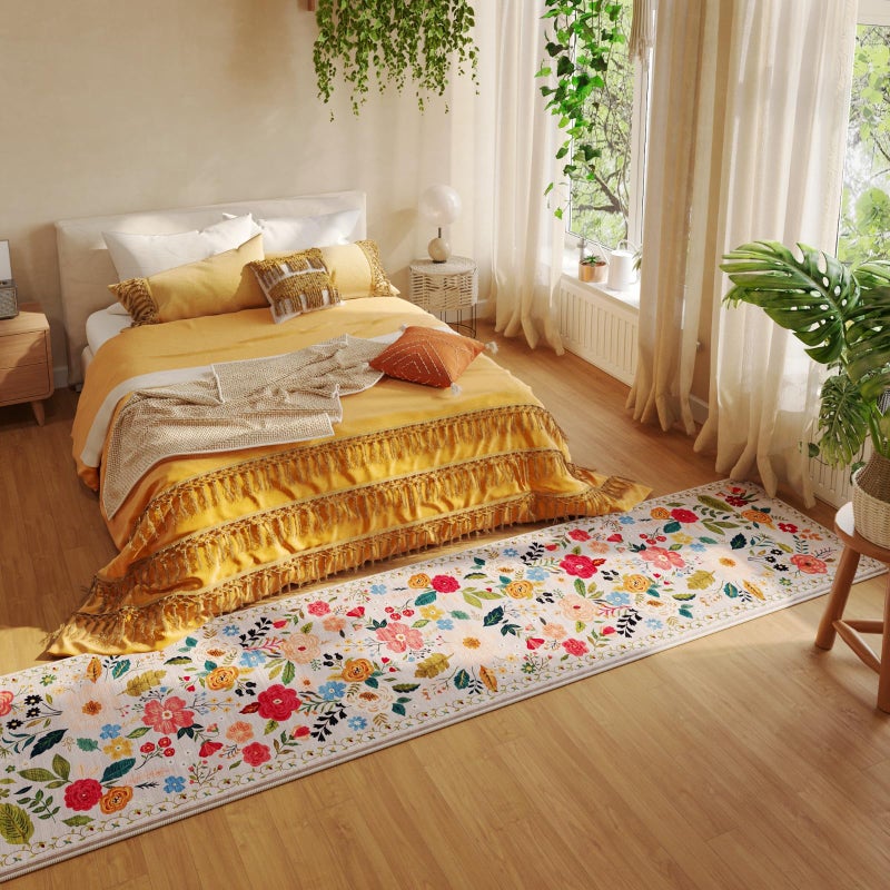 Rugcomf Runners for Hallways Kitchen Runner Rug Non Slip 2'x 10' Long Washable Rugs with Rubber Backing Soft Floral Carpet Runner for Hallways, Kitchen, Laundry, Bedroom, Bathroom(Beige) - Image 4
