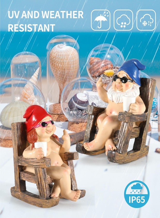 iStatue Funny Gnomes in Rocking Chair - 2 Pack Resin Middle Finger Decor Collectible Naked Gnome Figurines - Naughty Gifts for Garden, Home and Office - Image 4
