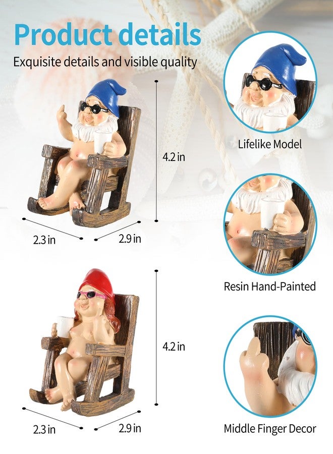 iStatue Funny Gnomes in Rocking Chair - 2 Pack Resin Middle Finger Decor Collectible Naked Gnome Figurines - Naughty Gifts for Garden, Home and Office - Image 5