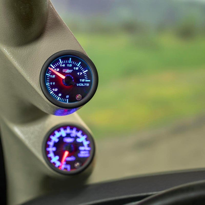 GLOWSHIFT Tinted 7 Color Volt Voltmeter Gauge - Voltage Range 8-18 Volts - Includes Wiring - Multi-Color Display - Black Dial - Smoked Lens - 2-1/16" 52mm - Image 3
