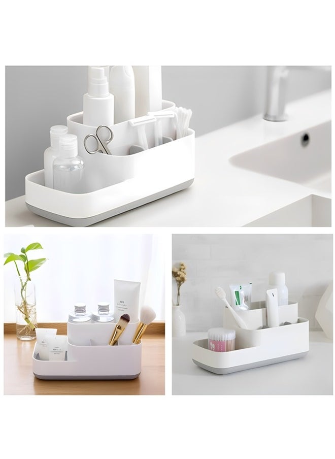 Beauenty - Bathroom Toothbrush Holder Countertop Organizer,Kitchen Cutlery Storage Rack,5 Compartments Multifunctional Storage For Toiletry,Office Stationery,Toothpaste,Toothbrush,Cutlery(Gray) - Image 1