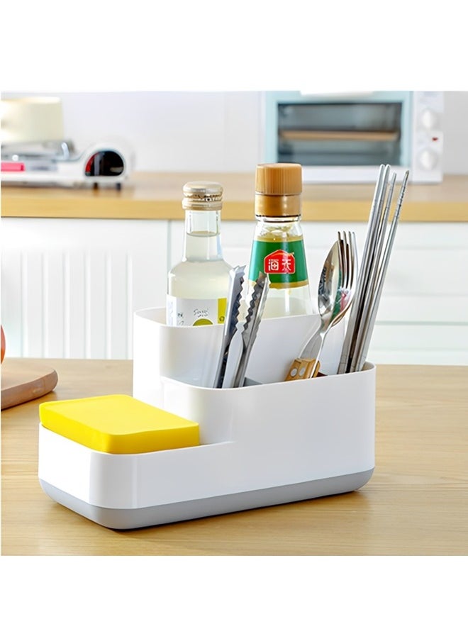 Beauenty - Bathroom Toothbrush Holder Countertop Organizer,Kitchen Cutlery Storage Rack,5 Compartments Multifunctional Storage For Toiletry,Office Stationery,Toothpaste,Toothbrush,Cutlery(Gray) - Image 1