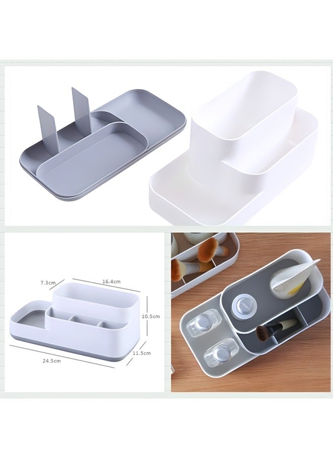 Beauenty - Bathroom Toothbrush Holder Countertop Organizer,Kitchen Cutlery Storage Rack,5 Compartments Multifunctional Storage For Toiletry,Office Stationery,Toothpaste,Toothbrush,Cutlery(Gray) - Image 1