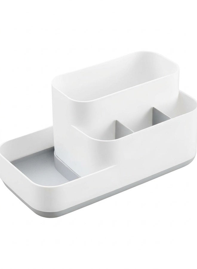 بيوينتي محفظة فرشاة الأسنان في الحمام، حامل تخزين أدوات المطبخ، 5 مقصورات تخزين متعددة الوظائف للحاجيات الصحية، علبة أدوات المكتب، معجون الأسنان، فرشاة الأسنان، أدوات المائدة (بالرمادي) - Image 1