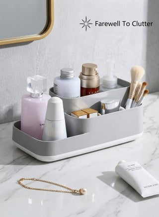 Bathroom Toothbrush Holder Countertop Organizer,Kitchen Cutlery Storage Rack,5 Compartments Multifunctional Storage For Toiletry,Office Stationery,Toothpaste,Toothbrush,Cutlery(Gray) - view 2