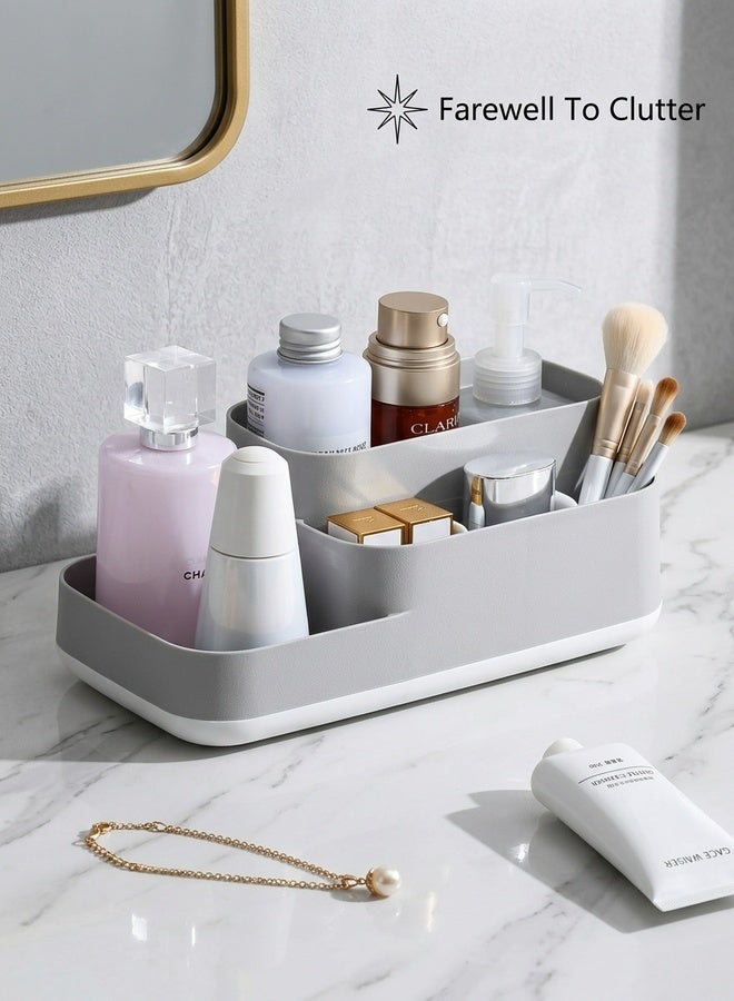 بيوينتي محفظة فرشاة الأسنان في الحمام، حامل تخزين أدوات المطبخ، 5 مقصورات تخزين متعددة الوظائف للحاجيات الصحية، علبة أدوات المكتب، معجون الأسنان، فرشاة الأسنان، أدوات المائدة (بالرمادي) - Image 2