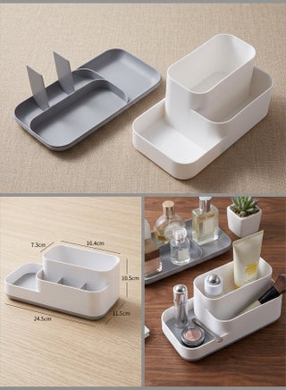 Bathroom Toothbrush Holder Countertop Organizer,Kitchen Cutlery Storage Rack,5 Compartments Multifunctional Storage For Toiletry,Office Stationery,Toothpaste,Toothbrush,Cutlery(Gray) - view 4