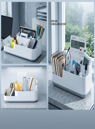 Bathroom Toothbrush Holder Countertop Organizer,Kitchen Cutlery Storage Rack,5 Compartments Multifunctional Storage For Toiletry,Office Stationery,Toothpaste,Toothbrush,Cutlery(Gray) - view 5