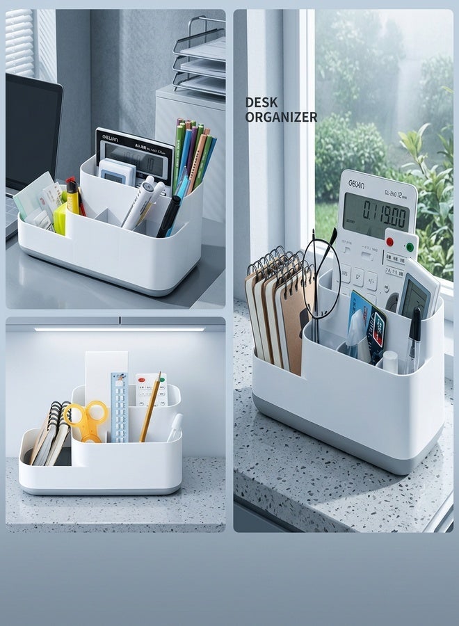 بيوينتي محفظة فرشاة الأسنان في الحمام، حامل تخزين أدوات المطبخ، 5 مقصورات تخزين متعددة الوظائف للحاجيات الصحية، علبة أدوات المكتب، معجون الأسنان، فرشاة الأسنان، أدوات المائدة (بالرمادي) - Image 5