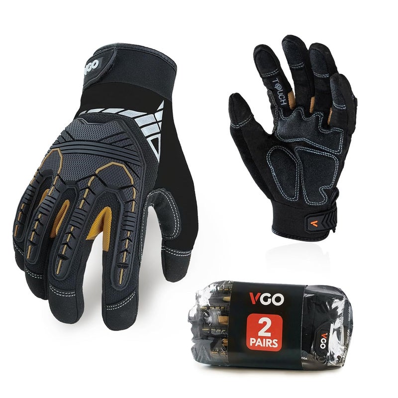 VGO 2-Pairs Safety Work Gloves - Mechanics, Impact, Anti-Vibration, Rigger, Heavy Duty (XXL, Black, SL8849IP) - Image 1