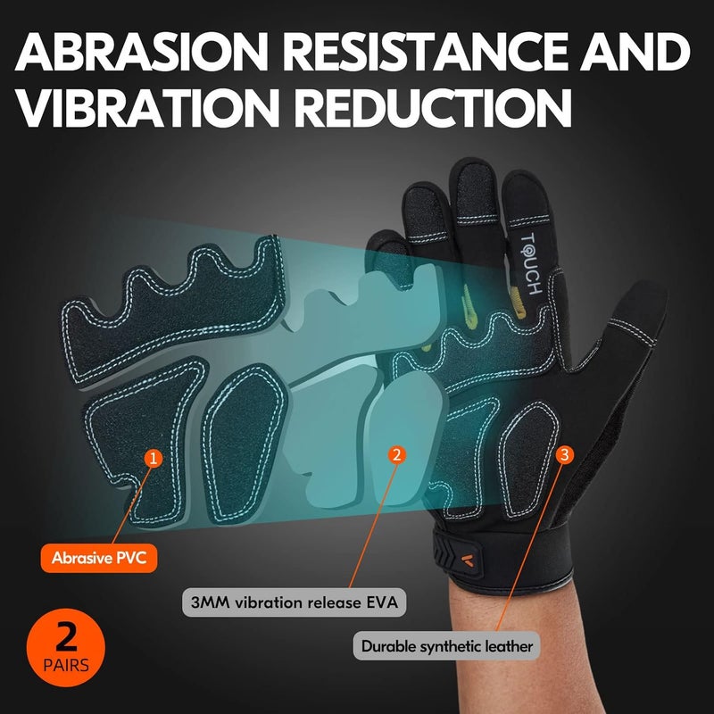 VGO 2-Pairs Safety Work Gloves - Mechanics, Impact, Anti-Vibration, Rigger, Heavy Duty (XXL, Black, SL8849IP) - Image 3
