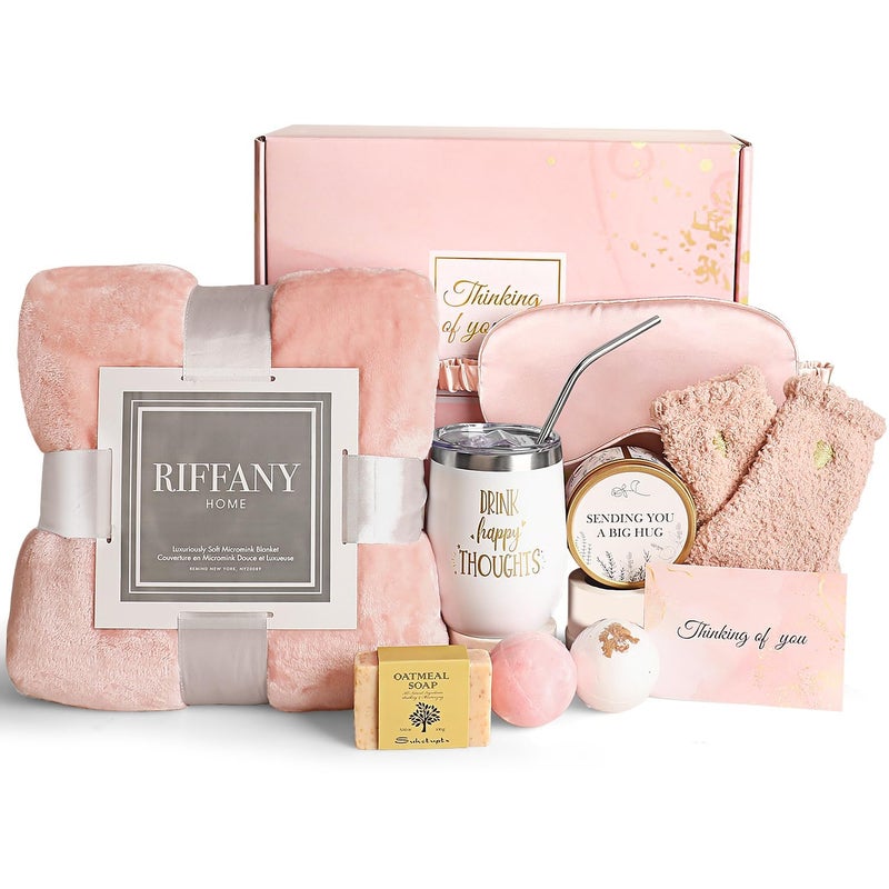 Birthday Gifts for Women Unique Happy Birthday Gift Basket Self Care Package Bday Ideas with Luxury Flannel Blanket for Mom Her Best Friends Sister Wife Friendship