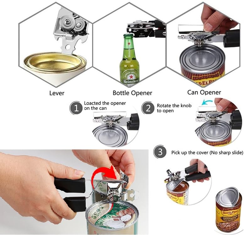 Dayish 3 in 1 Manual Can Opener and Tin Cutter/Bottle Opener with Comfortable Anti Slip Handle & Smooth Edge Blade - Stainless Steel - Image 5