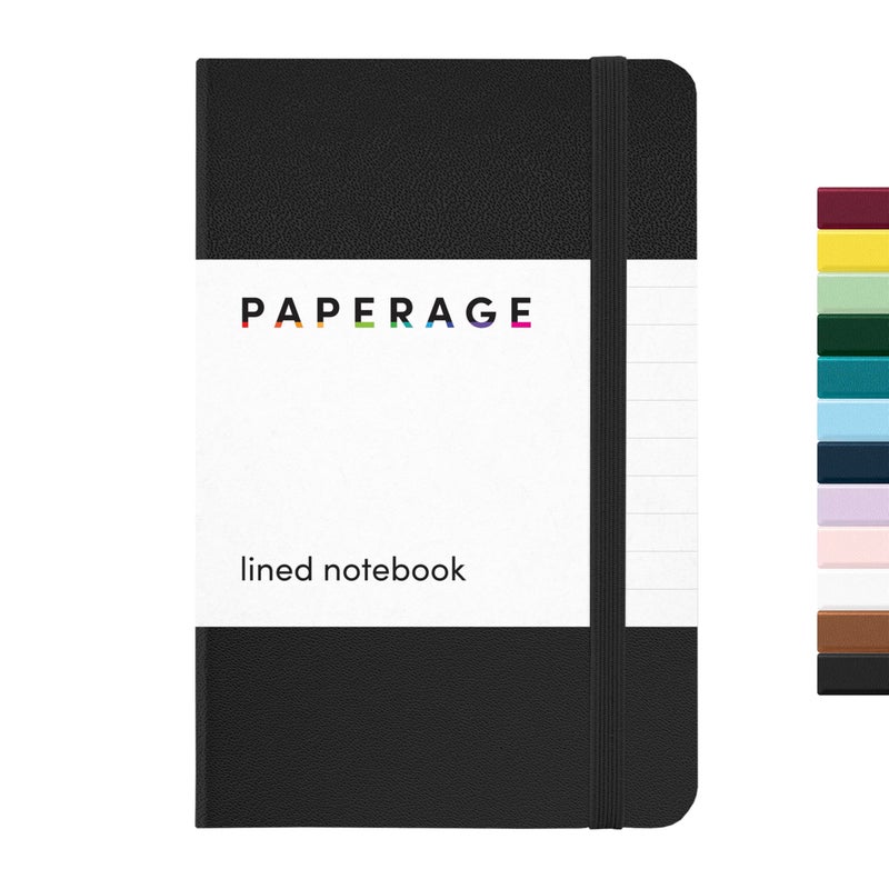 PAPERAGE Lined Pocket Journal Notebook, 1 Pack, (Black), 160 Pages, Small, 3.6 inches x 5.6 inches - 100 GSM Thick Paper, Hardcover - Image 1