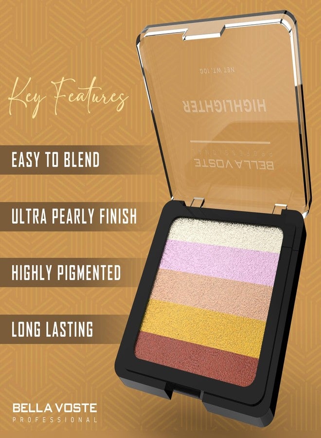 BELLA VOSTE Professional | Unveil Your Inner Glow with 5-in-1 Highlighter Palette | Rich Pigmentation | Glam & Charm | Cruelty Free (BVHL204) - Image 4