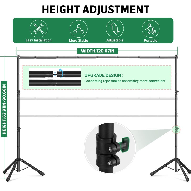 Popoko Backdrop Stand 10x7.5 FT for Photography Studio, 3-in-1 T-Shape Photo Backdrop Stand Kit for Birthday Party, Background Stand for Photo Video Studio with Carring Bag, Banner Stand with 2 Sandbags - Image 3