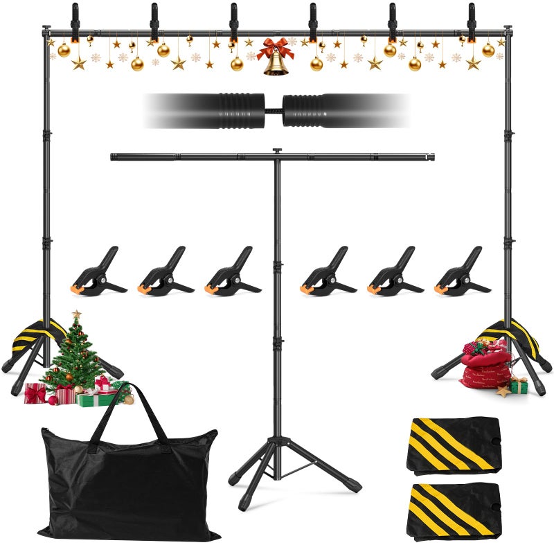 Popoko Backdrop Stand 10x7.5 FT for Photography Studio, 3-in-1 T-Shape Photo Backdrop Stand Kit for Birthday Party, Background Stand for Photo Video Studio with Carring Bag, Banner Stand with 2 Sandbags - Image 1