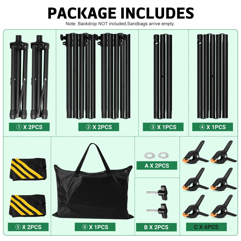 Popoko Backdrop Stand 10x7.5 FT for Photography Studio, 3-in-1 T-Shape Photo Backdrop Stand Kit for Birthday Party, Background Stand for Photo Video Studio with Carring Bag, Banner Stand with 2 Sandbags - Image 5