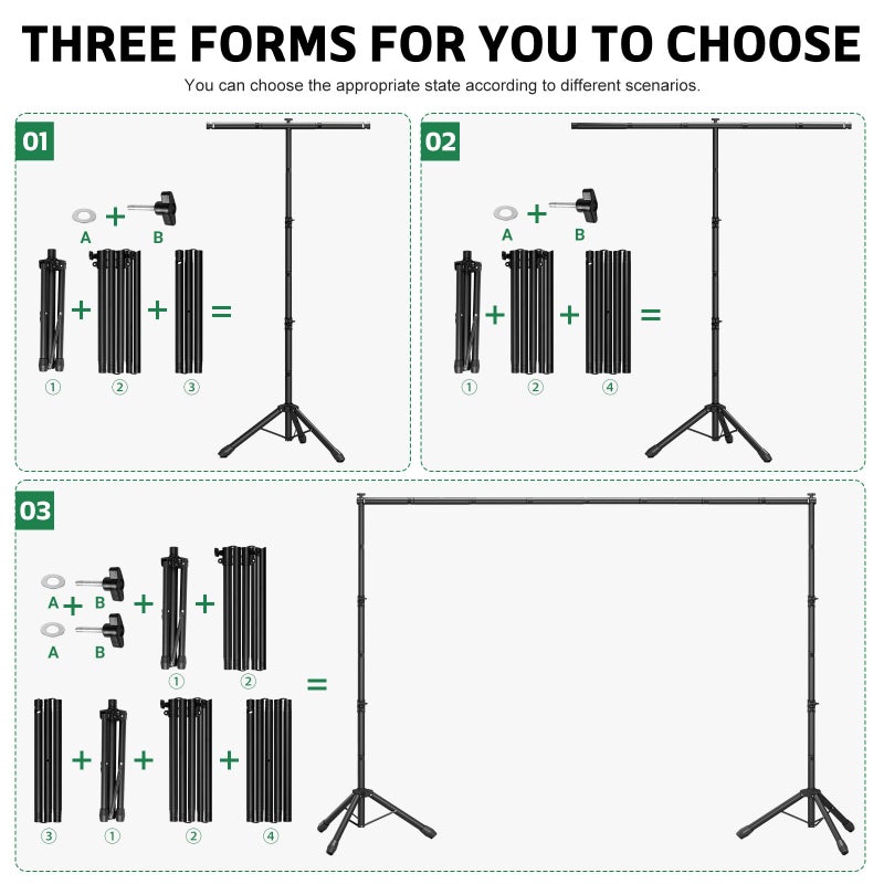 Popoko Backdrop Stand 10x7.5 FT for Photography Studio, 3-in-1 T-Shape Photo Backdrop Stand Kit for Birthday Party, Background Stand for Photo Video Studio with Carring Bag, Banner Stand with 2 Sandbags - Image 2