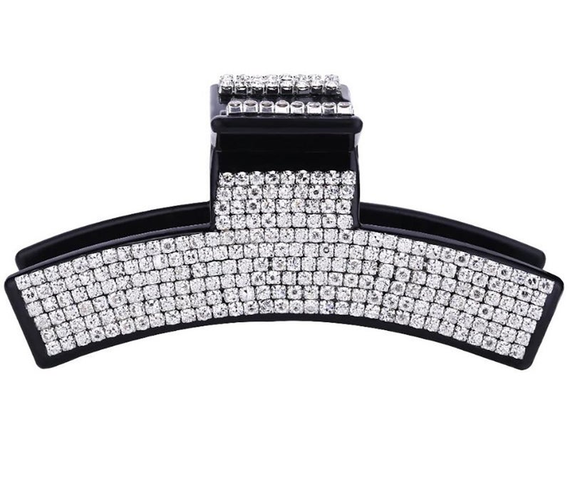 Women Elegant Full Rhinestone Crystal Hair Clip Acrylic Jaw Clip Hairpin Hair Claw Hair Accessories Black B