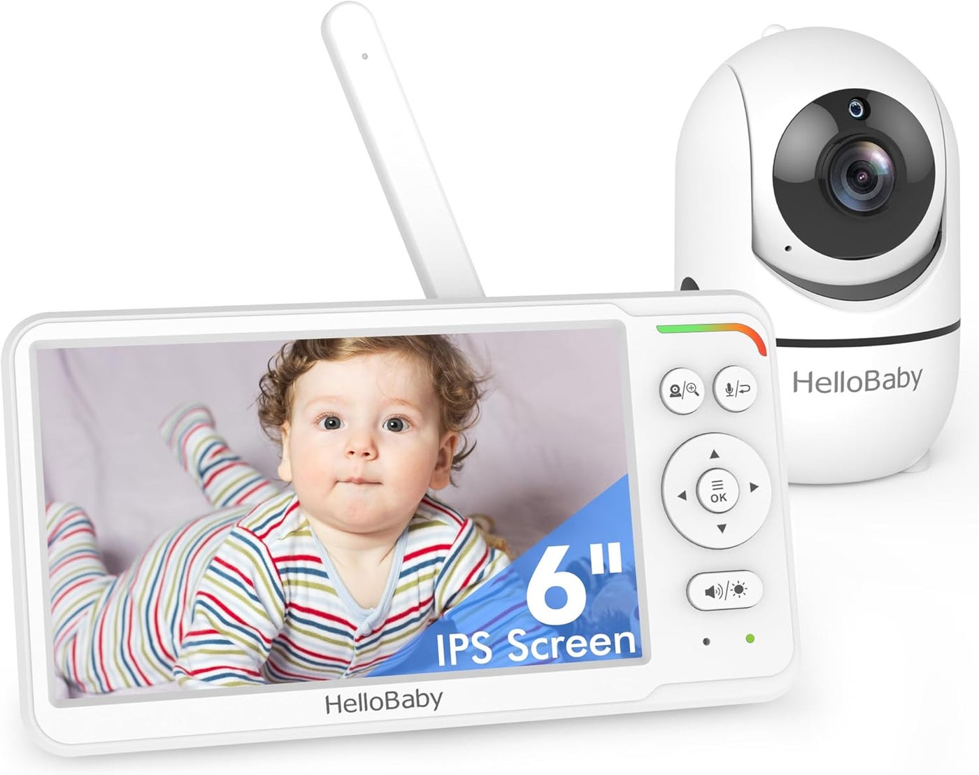 HelloBaby Baby Monitor, World’s First 6" IPS Screen, 30H Battery, Secure No WiFi, Pan Tilt Camera, Night Vision, VOX, 2-Way Talk, 1000ft, Portable Audio Video Monitor Ideal for Moms, Elderly, Pets