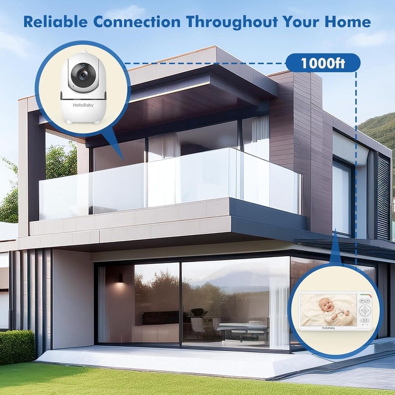 HELLO BABY مراقب الأطفال HelloBaby، أول شاشة IPS بحجم 6 بوصات في العالم، بطارية لمدة 30 ساعة، آمن بدون واي فاي، كاميرا بان تيلت، رؤية ليلية، VOX، محادثة ثنائية الاتجاه، 1000 قدم، مراقب صوت وصورة محمول مثالي للأمهات، كبار السن، والحيوانات الأليفة - Image 5